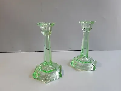 Buy Bagley Green Glass Candlesticks See Description.  • 28£