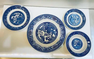 Buy 4 Vintage Blue Willow Ware Dinner Set By Royal China Underglazed • 32.60£
