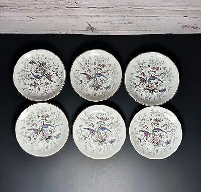 Buy 6 Coalport Cairo  Saucers Multicolor On White Gold Trim England 5 5/8 Inches • 39.83£