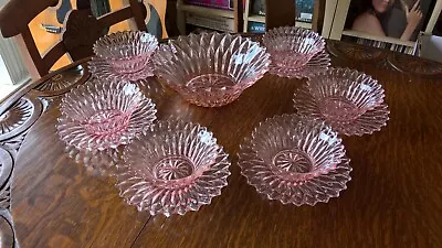 Buy Vintage Art Deco Pink Glass Dessert Bowls And Plates Set 13 Piece Trifle • 10£
