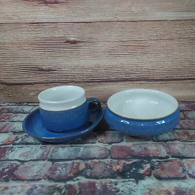 Buy Full Size Ceramic Cup Saucer & Cereal Bowl Set Blue And White Breakfast Set • 12.50£