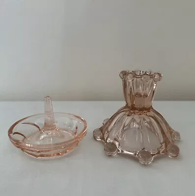 Buy Vintage Boopie Pink Glass Candle Holder & Pink Ring Holder • 12£