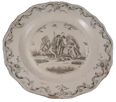 Buy Antique 18thC English Dutch Market Scenic Creamware Plate Devil Scene Leeds • 287.83£