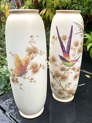 Buy Pair Vintage Crown Ducal Vases Blush Ware Birds Of Paradise Butterfly • 24£