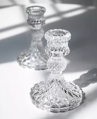 Buy Taper Candle Holders Set Of 2, Clear Glass Candlestick Holder Fit 0.8 Inch Candl • 16.19£