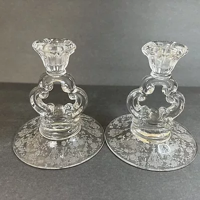 Buy Vintage Pair Of Cambridge Glass Candlelight Keyhole Candlestick Candle Holders. • 41.02£
