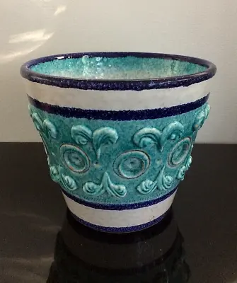 Buy Vintage 1960's Italian Faience Pottery Turquoise Blue M/L Planter 16 Cm Tall • 27.50£