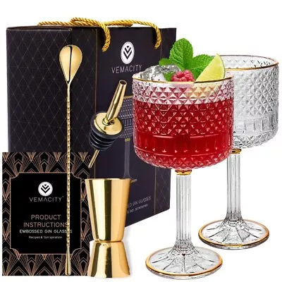 Buy Luxury Gin Glasses Set Of 2 With Gold Rims And Gold Bar Accessories • 26.99£