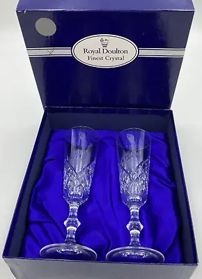 Buy Royal Doulton Crystal Box Of 2 Champagne Flutes With Golfer Pictured    W10 • 20£