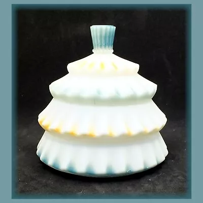 Buy VINTAGE Unusual Translucent Milk Glass LIDDED POT:   White With Tinted Edging • 11.75£