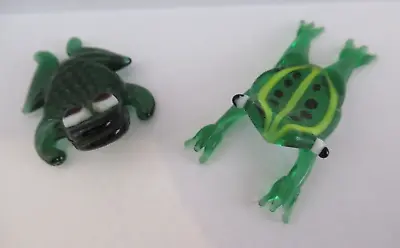 Buy 2 X Vintage 1960's Handmade Green Glass Frogs / Glass Animal Ornaments • 9.99£