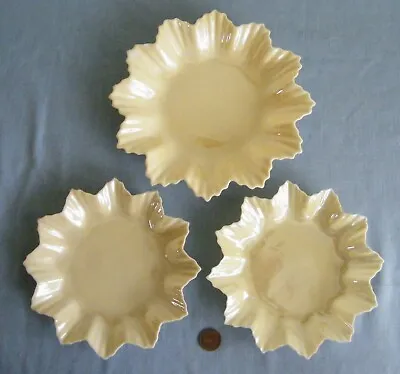 Buy 3 Vintage Belleek Fine Irish Porcelain Yellow Luster Leaf Plates ~ Green Marks • 11.38£