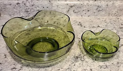 Buy Vintage Anchor Hocking Avocado Green Glass Chip And Dip Scalloped Bowl Set • 26.52£
