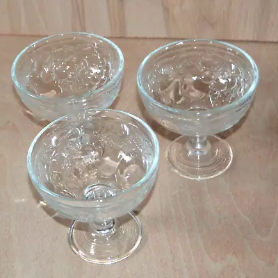 Buy 3 Glass Stemmed Cocktail / Dessert Dishes Heavy Large Bowl Vintage Fruit Design • 9.90£