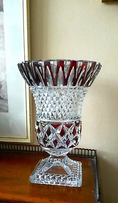 Buy Vintage Bohemian Czech Clear And Cranberry Footed Heavy Glass Vase • 120£