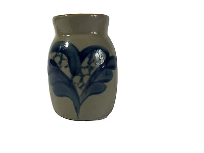 Buy Beaumont Brothers Pottery Stoneware Gray Vase With Blue Heart Wings 3.5” • 19.29£