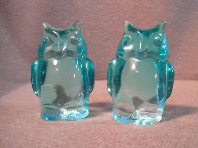 Buy Set Of 2 Vintage Aqua Blue Glass Owl Figurine Paperweights • 19.30£