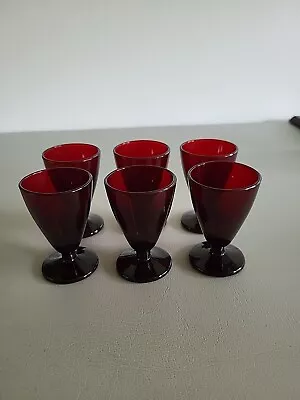 Buy Vintage Set Of 6 Anchor Hocking Royal Ruby Red Cordial Glasses Footed Glasses • 23.97£