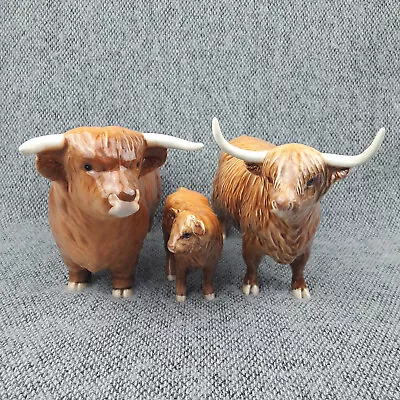 Buy Beswick Highland Cattle Family Set Horned Bull Cow And Calf Great Condition • 249.95£