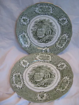 Buy Two Antique Green Ridgway Oriental Pattern 9 5/8  Dinner Plates • 137.57£