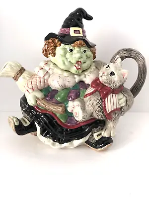Buy Vintage Fitz And Floyd Porcelain Halloween Gypsy Witch W/ Cat Teapot Decor 1982 • 192.22£
