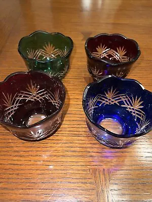 Buy Vtg Bohemian Colored  Crystal Cut-to-Clear Cut  Scalloped Edge Votive  Set Of 4 • 56.16£