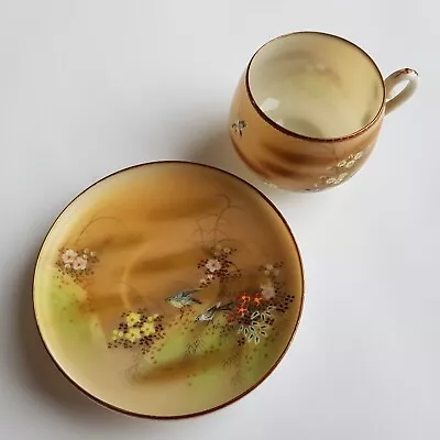 Buy Antique Japanese Meiji Tea Cup Saucer 9cm C1900 Hand Painted Birds Flowers Japan • 80£