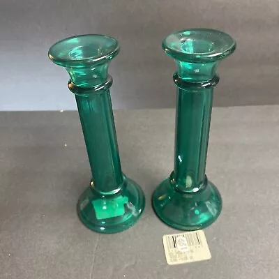 Buy Tall Candle Stick Vetreria Etrusca VE Flash Green Glass Art Vintage 7.75 In • 14.21£