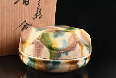 Buy F8317: Japanese Seto-ware Three Colors Glaze INCENSE CONTAINER,auto W/signed Box • 11.85£