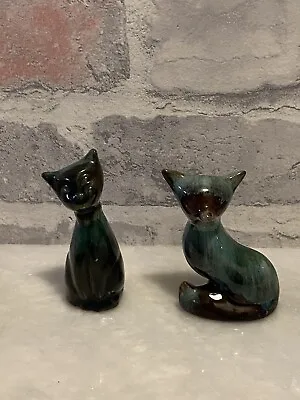 Buy Blue Mountain Pottery Bundle Of Two Cat Feline Ornaments Green Blue Glaze Canada • 22£