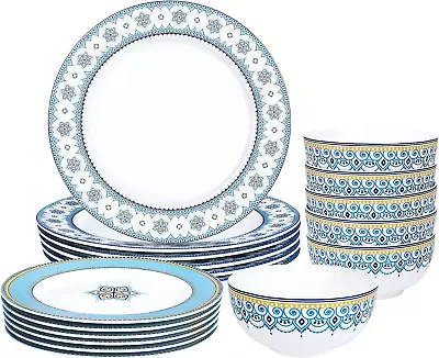 Buy Fanquare 18-Piece Blue And White Dinner Sets,Service For 6,Porcelain Tableware S • 162.38£