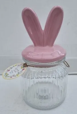 Buy Easter Glass Jar With Ceramic Bunny Ears - Retro Sweet Nursery Jar - New  • 7.99£