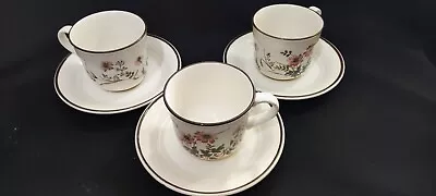 Buy VINTAGE Arklow Honey Stone 3 Floral Cups And Saucers Glenwood Ireland.  • 15£