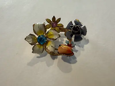 Buy Vintage Made Austria Multi Color Flowers Gold Tone Brooch Pin Chaplet • 15.24£