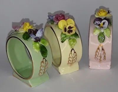 Buy ROYAL ADDERLEY Floral, Set Of 3 Vintage  Bone China Pastel Coloured Napkin Rings • 19.99£