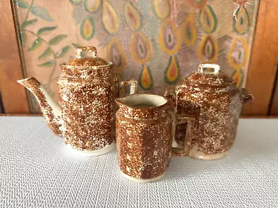 Buy Vintage Staffordshire Pottery Brown Spongeware Spatterware Tea Set Collection • 127.33£