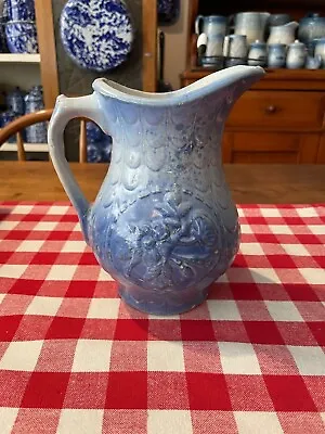 Buy Antique Small Blue & White Stoneware Hot Water Pitcher  Rose & Fishscale  Patter • 33.15£