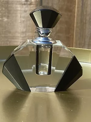 Buy Art Deco Fan Shaped Clear And Black Cut Glass Perfume Bottle. Circa 1930s • 30£