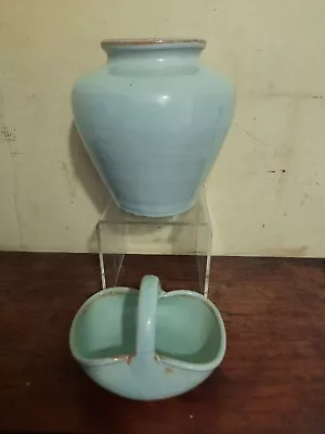 Buy Vintage Sussex Dicker Ware Studio Pottery Vase And Basket • 35£