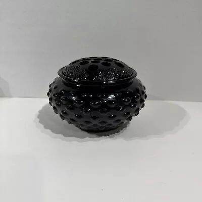Buy UPDATED Vtg. LE Smith Black Amethyst Glass Flower Frog 16 Holes & Bowl Vase • 37.64£
