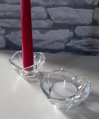 Buy VINTAGE ! SET Of 2 X CLEAR GLASS  FLOWER  Candle Holders - Size: 5cm H /8cm Diam • 12.99£