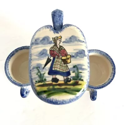 Buy Vintage Quimper Condiment Dish Hand Painted Majolica France Lid Spoon Signed • 40.82£