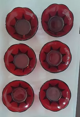 Buy 6 Anchor Hocking Ruby Red Scalloped Flower Shaped Deessert Berry Bowls • 20.79£