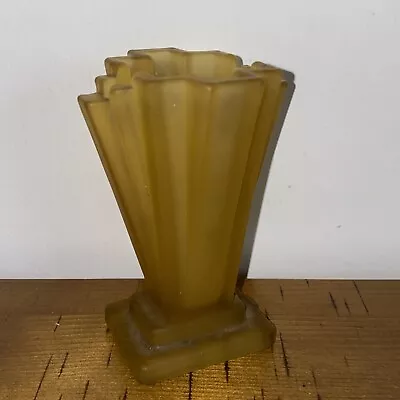 Buy Antique 1930’s Bagley Art Deco Frosted Glass Yellow Amber Gran Tham Vase Rare • 15£