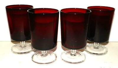Buy Arcoroc France Ruby Red Glass Juice Cups Vintage 5.25” Clear Footed Lot Of 4 • 16.28£
