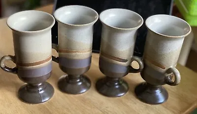 Buy 4 Hand Crafted Otagiri Stoneware Pedestal Irish Coffee Mug  Grayblue Brown Japan • 33.24£