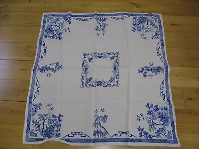 Buy Vintage Willow Pattern Irish Linen Tablecloth Blue & White Chinese China Tea Set • 12£