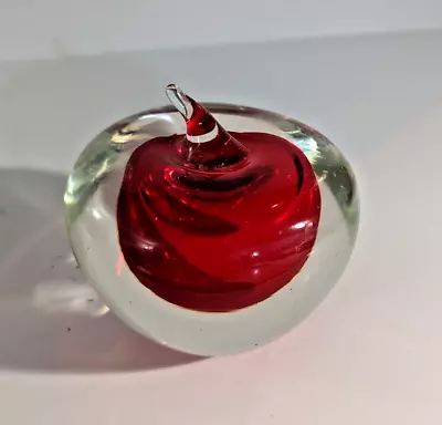 Buy Vintage Murano Sommerso Art Glass Apple Paper Weight Clear Red Center Hand Blown • 47.95£