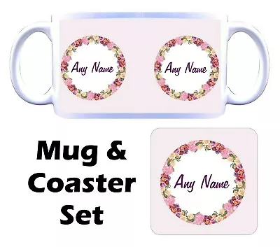 Buy PERSONALISED Flower Circle Print Ceramic Mug & Coaster Christmas Birthday Gift • 4.99£