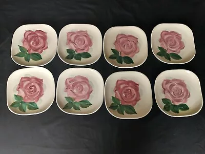 Buy 8  Vintage Red Wing Pottery Lexington Rose 8  Luncheon, Desert Plates Square • 56.94£